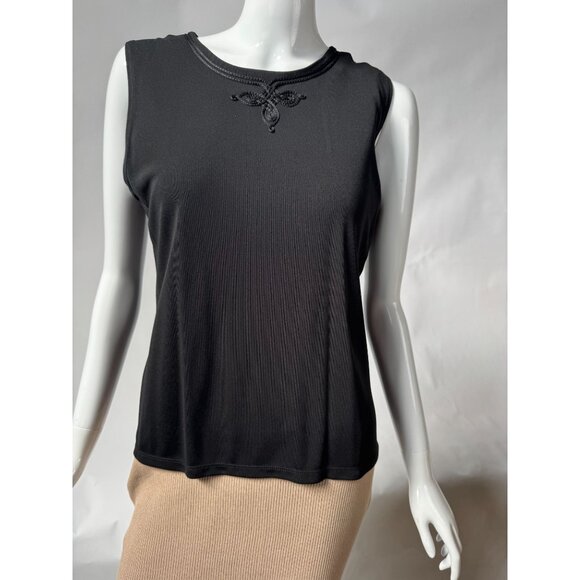 Josephine Chaus Black Embroidered Cardigan & Tank Set Rayon/Polyester S Made In - Picture 2 of 16